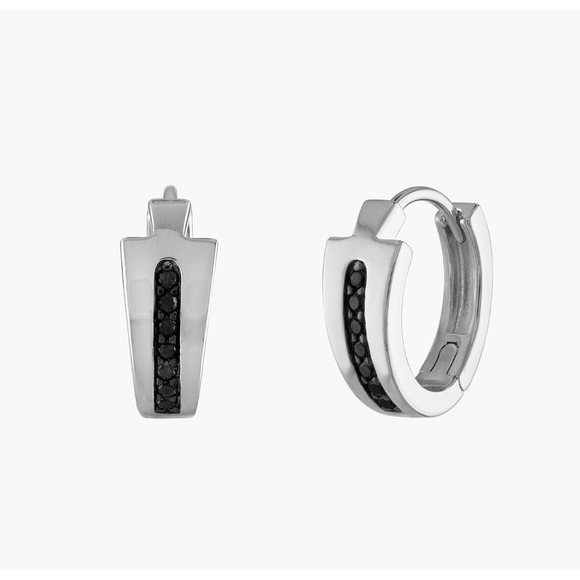 Bulova Icon Black Diamond Mens Earrings Huggie Hoop Sterling Silver BVE1007-WSAA - Picture 1 of 2